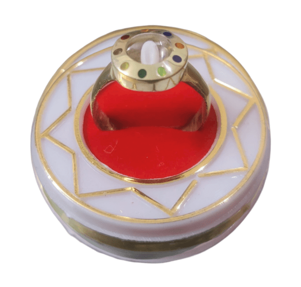 Ashtadhatu(अष्टधातु) High Quality Shri Yantra(श्रीयंत्र) Ring With Shankh(शंख), Gems And Mercury(पारा) - Image 2