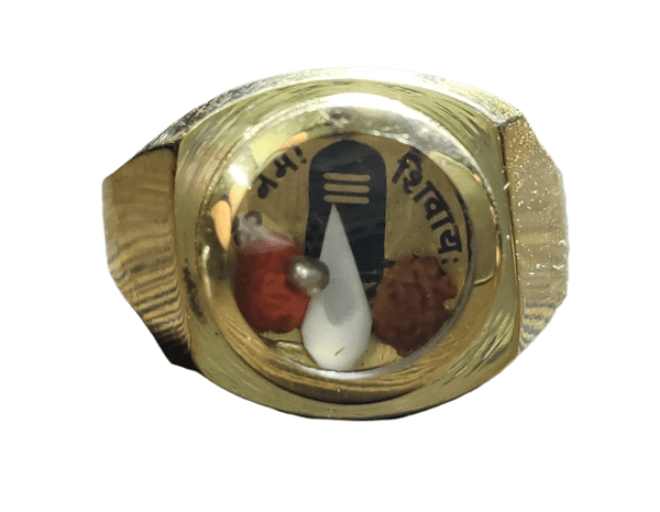Ashtadhatu(अष्टधातु) High Quality Shivling(शिवलिंग) Ring With Double Rudraksh(रुद्राक्ष), Shankh(शंख) And Mercury(पारा)