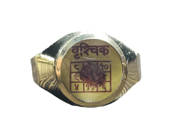 Scorpio (Vrushchika-वृश्चिक) Rashi(राशि) Yantra(यंत्र) Asthdhatu(अष्टधातु) Ring(रिंग) with Rudraksh(रुद्राक्ष)