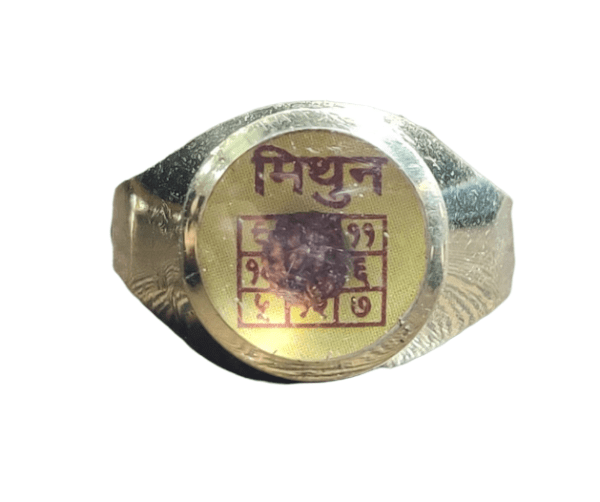 Gemini (Mithuna-मिथुन) Rashi(राशि) Yantra(यंत्र) Asthdhatu(अष्टधातु) Ring(रिंग) with Rudraksh(रुद्राक्ष)