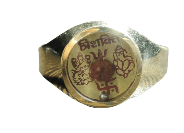 Ashtadhatu(अष्टधातु) High Quality Trishakti(त्रिशक्ति) Ring With Rudraksh(रुद्राक्ष) And Mercury(पारा)