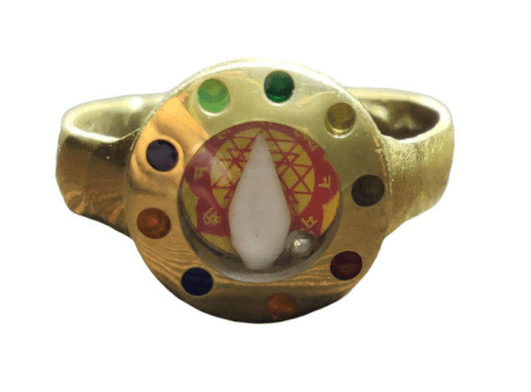 Ashtadhatu(अष्टधातु) High Quality Shri Yantra(श्रीयंत्र) Ring With Shankh(शंख), Gems And Mercury(पारा)