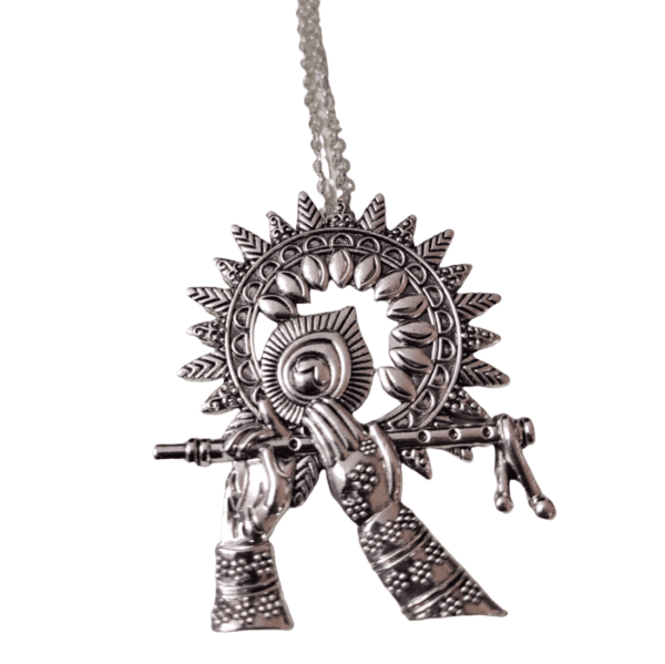 High Quality German Silver Zinc Alloy Oxidized Krishna Flute Pendant | Size 50x60 mm - Image 2