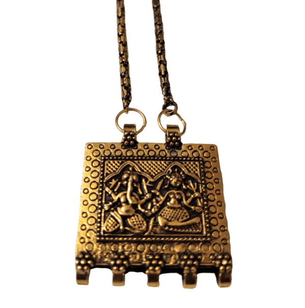 High Quality Metal Gold Plated Ganesh Laxmi Pendant With Chain | Size 45x40 mm