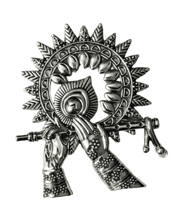 High Quality German Silver Zinc Alloy Oxidized Krishna Flute Pendant | Size 50x60 mm