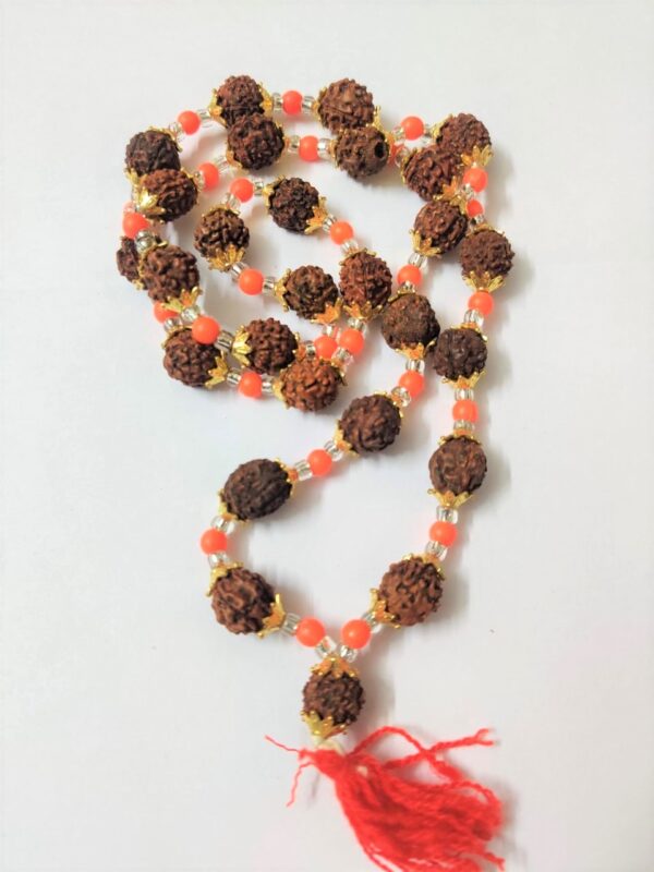 Golden Cap Rudraksha Mala With Crystal
