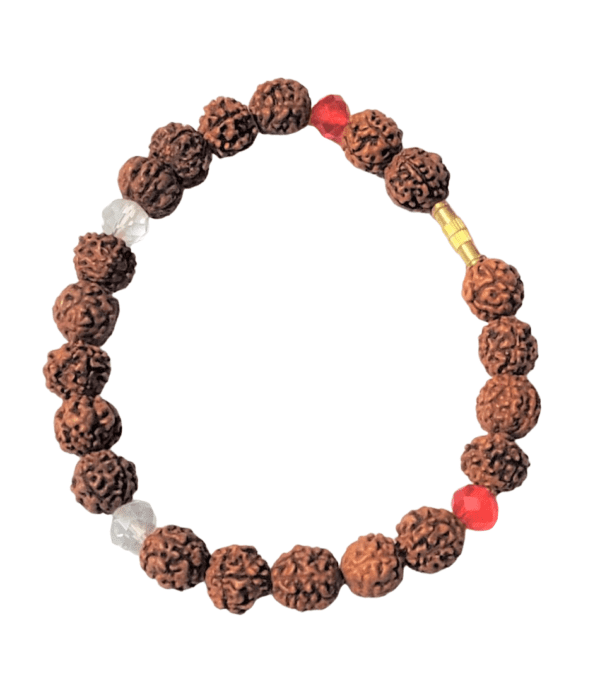 Rudraksha Bracelet With Red And White Crystal