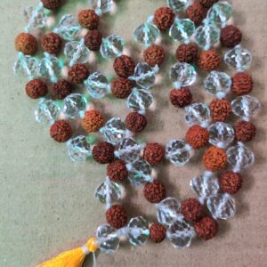 High Quality Diamond Cut Crystal Rudraksha Mala (क्रिस्टल रुद्राक्ष माला) | 81 Beads | Bead Size- Sphatik 11 mm, Rudraksha 8 mm