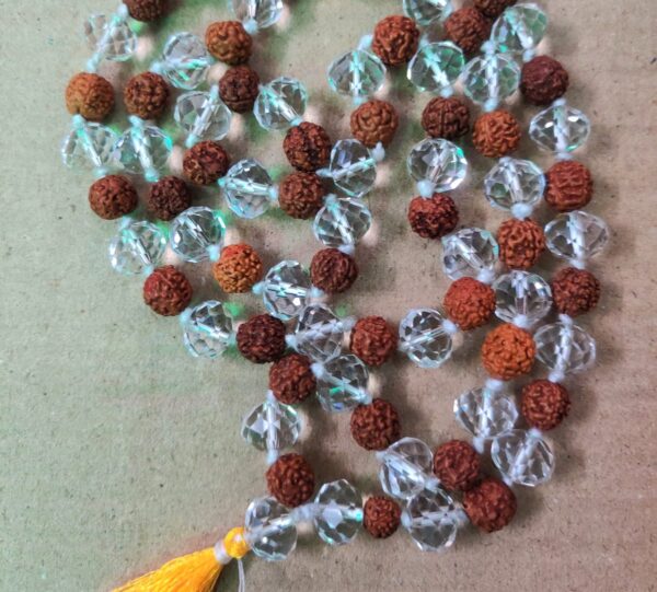 High Quality Diamond Cut Crystal Rudraksha Mala (क्रिस्टल रुद्राक्ष माला) | 81 Beads | Bead Size- Sphatik 11 mm, Rudraksha 8 mm