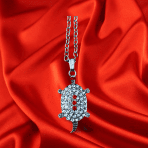 American Diamond Metal Meru Tortoise Pendant With Chain | Size 50x20 mm