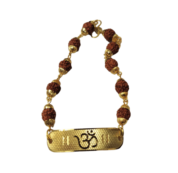 Metal Om Bracelet With Golden Cap Rudraksha