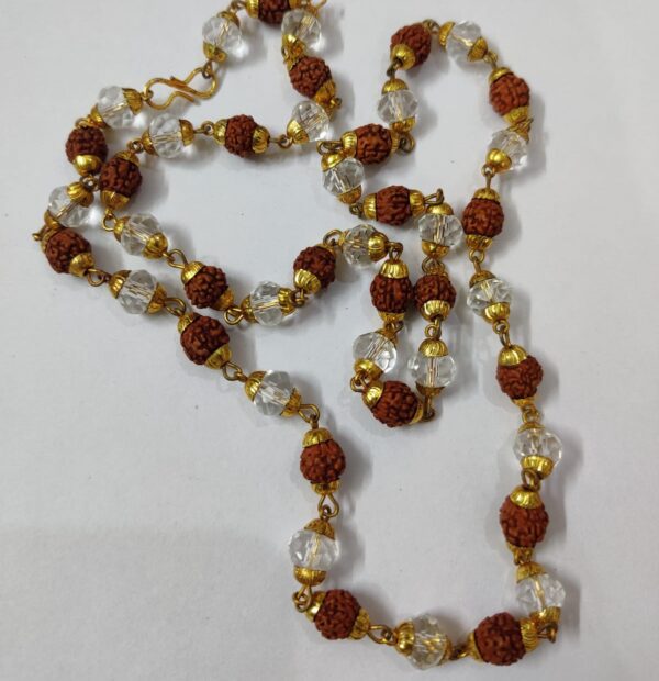 Golden Cap Crystal Rudraksha Mala(स्फटिक रुद्राक्ष माला) - Image 2