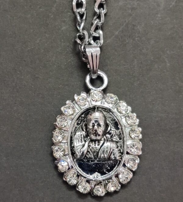 High Quality Metal American Diamond Sai Baba Pendant With Chain | Size 30x20 mm