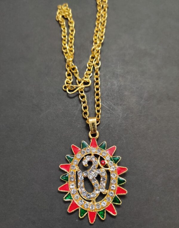 High Quality Metal American Diamond Sai Baba Pendant With Chain | Size 50x35 mm - Image 2
