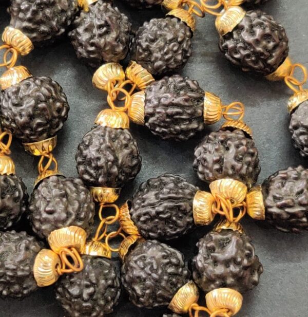 Golden Cap Black Rudraksha Mala | 36 Beads | Bead Size 8 mm - Image 2
