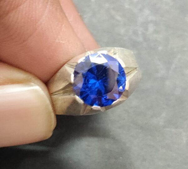 Blue AD Zircon Brass Ring With Silver Coating(नीला जिरकॉन रिंग)
