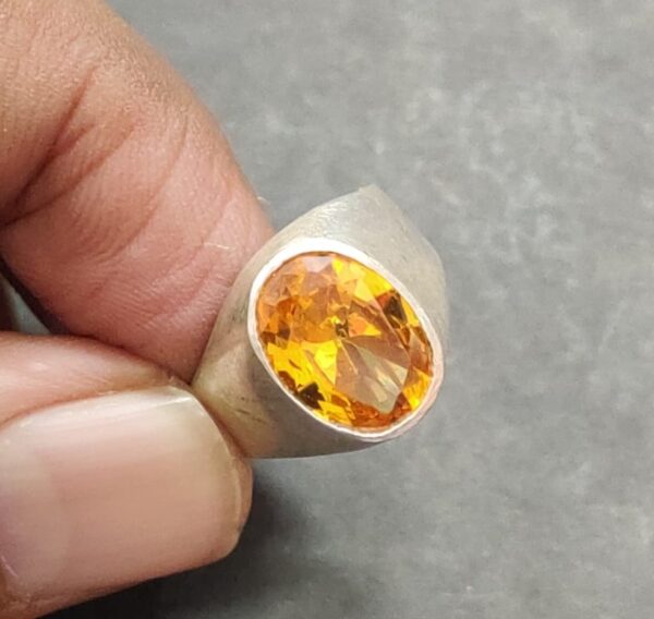 Orange AD Zircon Brass Ring With Silver Coating(ऑरेंज जिरकॉन रिंग)