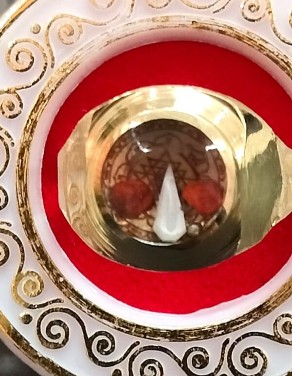 Ashthdhatu Shri Yantra Ring With Shankh And Double Rudraksh(अष्टधातु श्री यन्त्र शंख रुद्राक्ष रिंग)