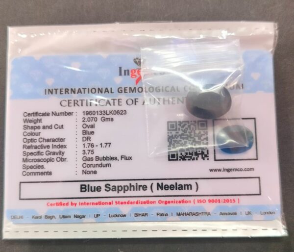 Certified Neelam Stone With Certificate(सर्टिफाइड नीलम स्टोन) | Weight- 10.40 carat - Image 2