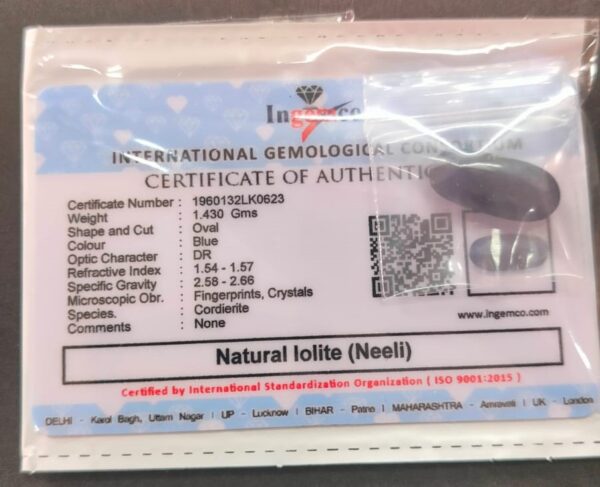 Certified Neeli Stone With Certificate(सर्टिफाइड नीली स्टोन) | Weight- 11.76 Ratti - Image 2