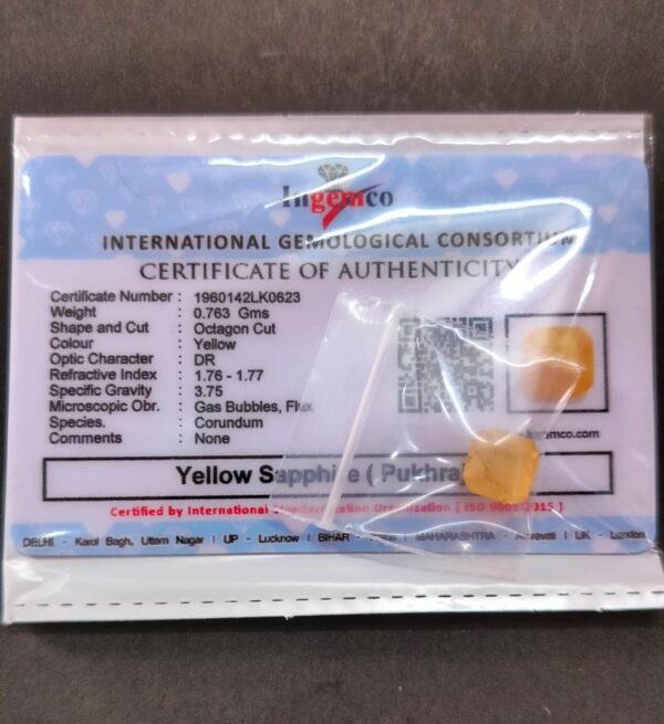 Certified Pukhraj Yellow Sapphire Stone With Certificate(सर्टिफाइड पुखराज स्टोन) | Weight- 6.25 Ratti - Image 2