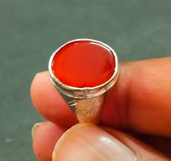 Silver Polished Red Hakik Brass Ring | Size- Standard