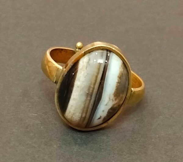 High Quality Certified Sulemani Hakik Stone Ring In Brass With Certificate(सुलेमानी हकीक स्टोन रिंग) | Size- Adjustable | Weight- 6.34 gram