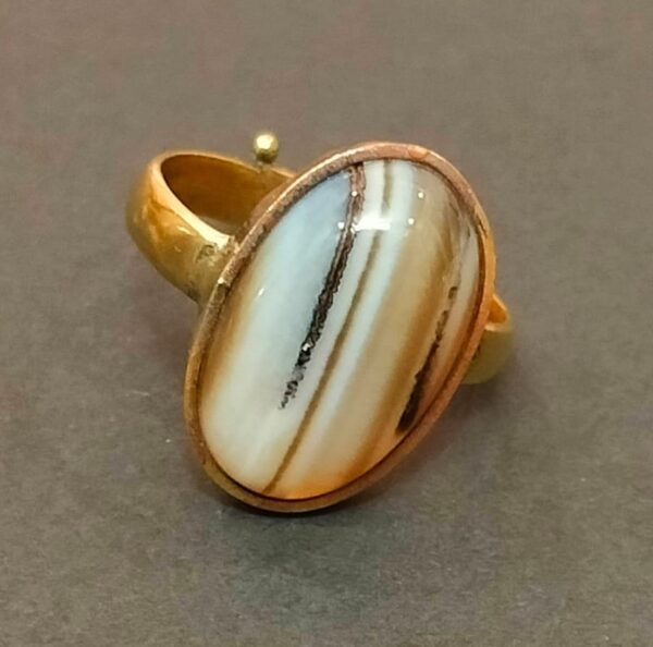 High Quality Certified Sulemani Hakik Stone Ring In Brass With Certificate(सुलेमानी हकीक स्टोन रिंग) | Size- Adjustable | Weight- 6.89 gram