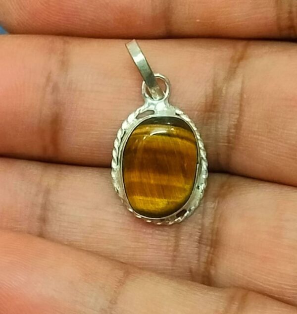 Silver Polished Brass Tiger Eye Stone Locket 3(टाइगर आई स्टोन लॉकेट)