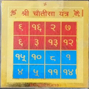 Gold Plated Copper Shri Chauteesa Yantra(श्री चौतीसा यन्त्र कॉपर), Size 3x3 inch