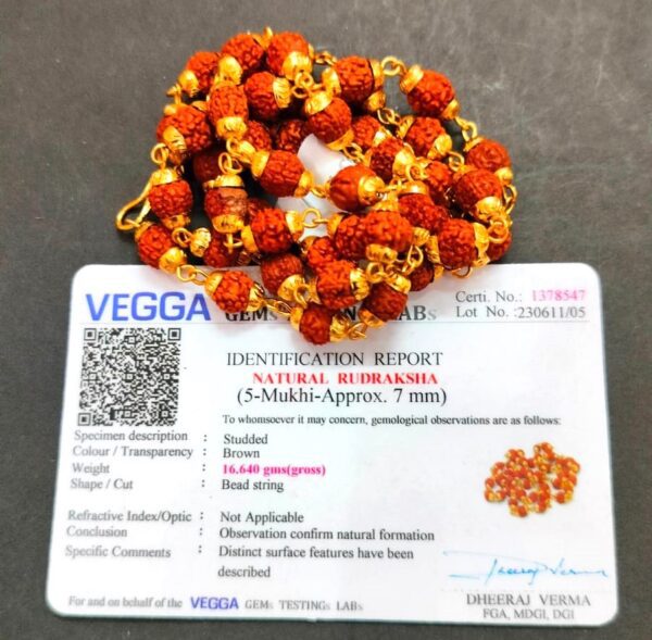 Certified High Quality 5 Mukhi Rudraksha Brass Mala With Certificate(सर्टिफाइड रुद्राक्ष ब्रास माला), Bead Size 7mm