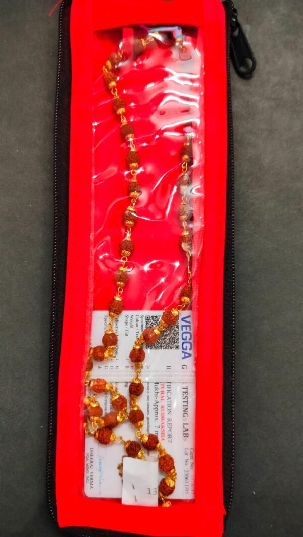 Certified High Quality 5 Mukhi Rudraksha Brass Mala With Certificate(सर्टिफाइड रुद्राक्ष ब्रास माला), Bead Size 7mm - Image 2