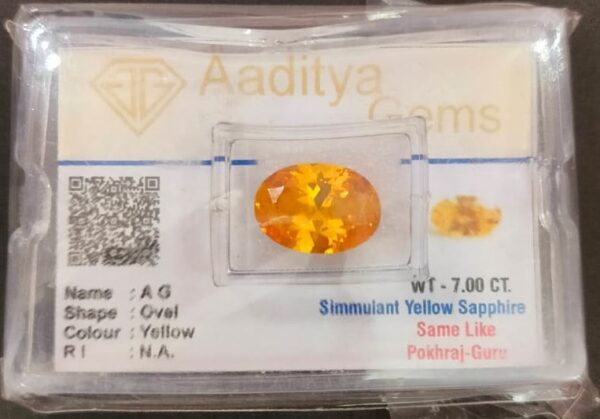 Certified Simmulant Yellow Saphire Same Like As Pukhraj, Weight- 7.0 carat - Image 2
