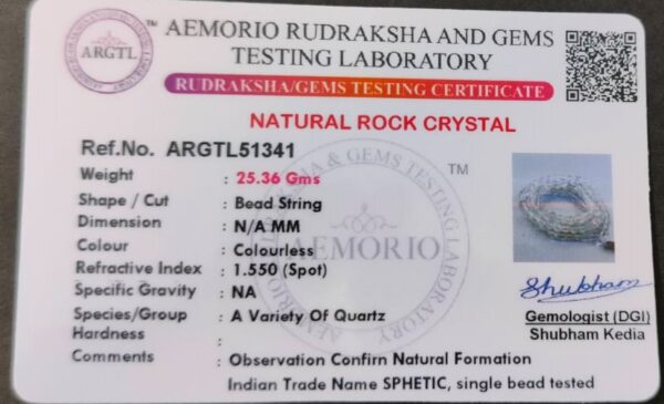 Certified Sphatik Sfatik Mala With Cerificate 100% Original(स्फटिक माला ), Bead Size 6 mm - Image 3